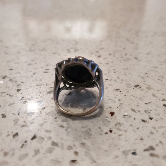 Black Gem Rhinestone Statement Ring Ornate Artsy Glam Classic Cocktail Party - Picture 7 of 9